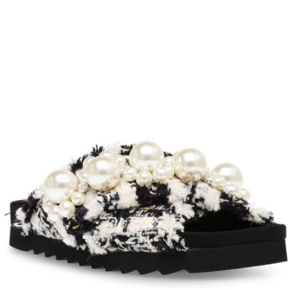 STEVE MADDEN Tweed Fringe Amie Pearl Slides Sandals Shoes 36 5 5.5 HOST PICK - Picture 11 of 13